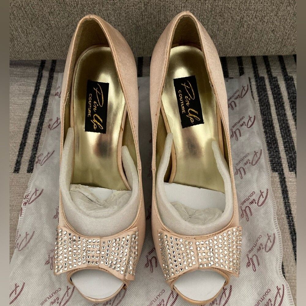 Pinup Couture Champagne Crystal Bow Heels